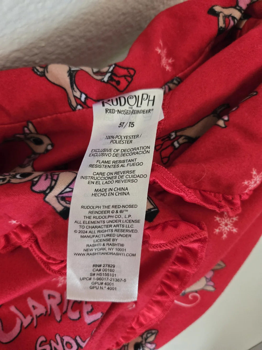 Clarice Reindeer Snow Cute Toddler Girl's Red Holiday Button Down Pajama SET